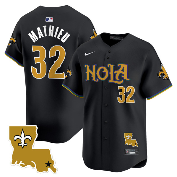 Men's New Orleans Saints #32 Tyrann Mathieu Black Cool Base Stitched Baseball Jersey Men's New Orleans Saints #32 Tyrann Mathieu Black Cool Base Stitched Baseball Jersey